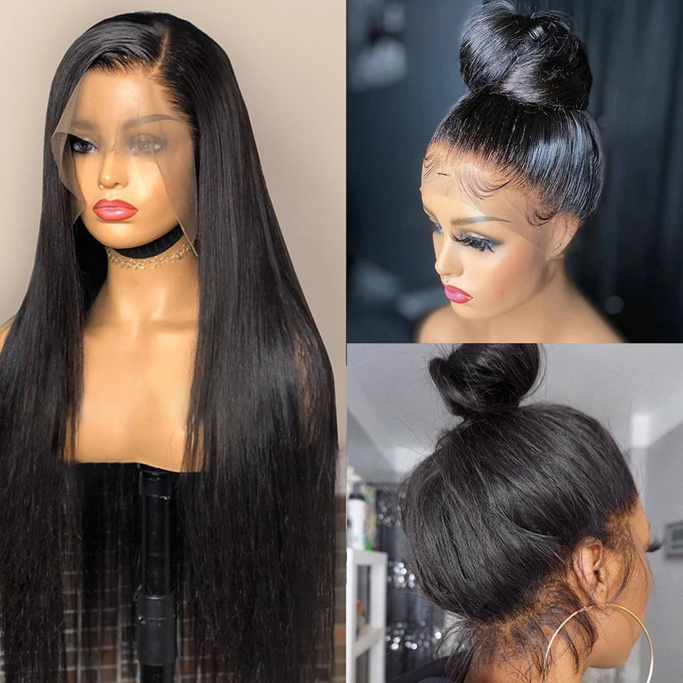 Real Human Hair Lace Wig Set Straight Hair Black